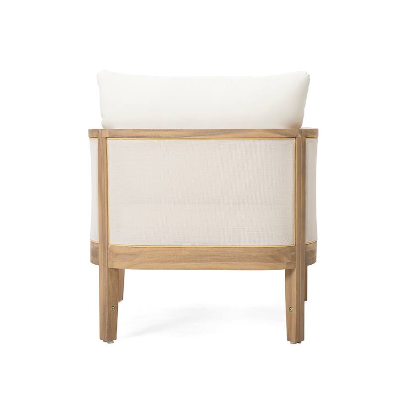 Linksy Modern Acacia Wood Outdoor Club Chair with Beige Cushions by Christopher Knight Home