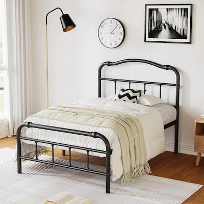 Heavy-duty Anti-Wobble 18 Inch Bed Frame With Wavy Art Headboard, Easy Assembly
