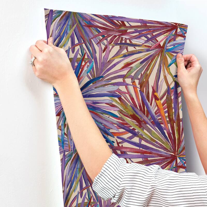A-Street Prints Corifa Purple Palm Leaf Wallpaper