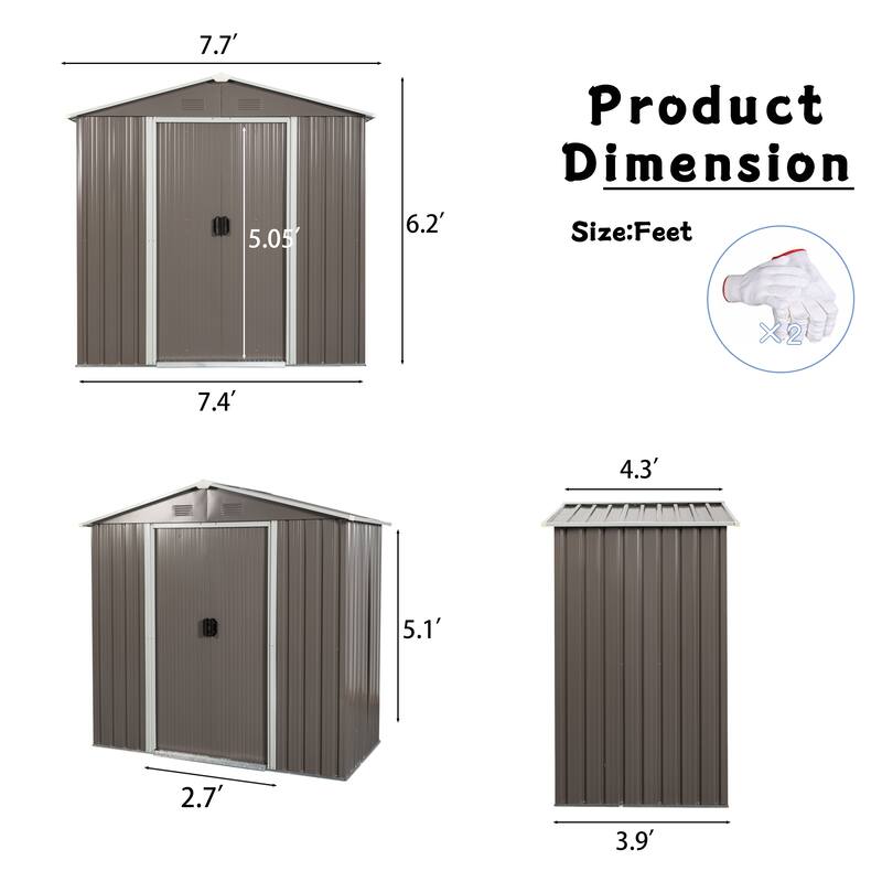 Waterproof Garden Shed Tool Shed Pet Shed Rust-resistant Metal Storage Shed with Lockable Sliding Door