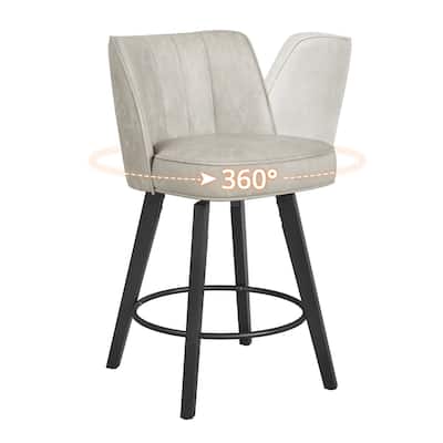26.in Swivel Bar stool PU Leather/Fabric Upholstered Counter Stool, High Back Armless Stool with Wooden Legs