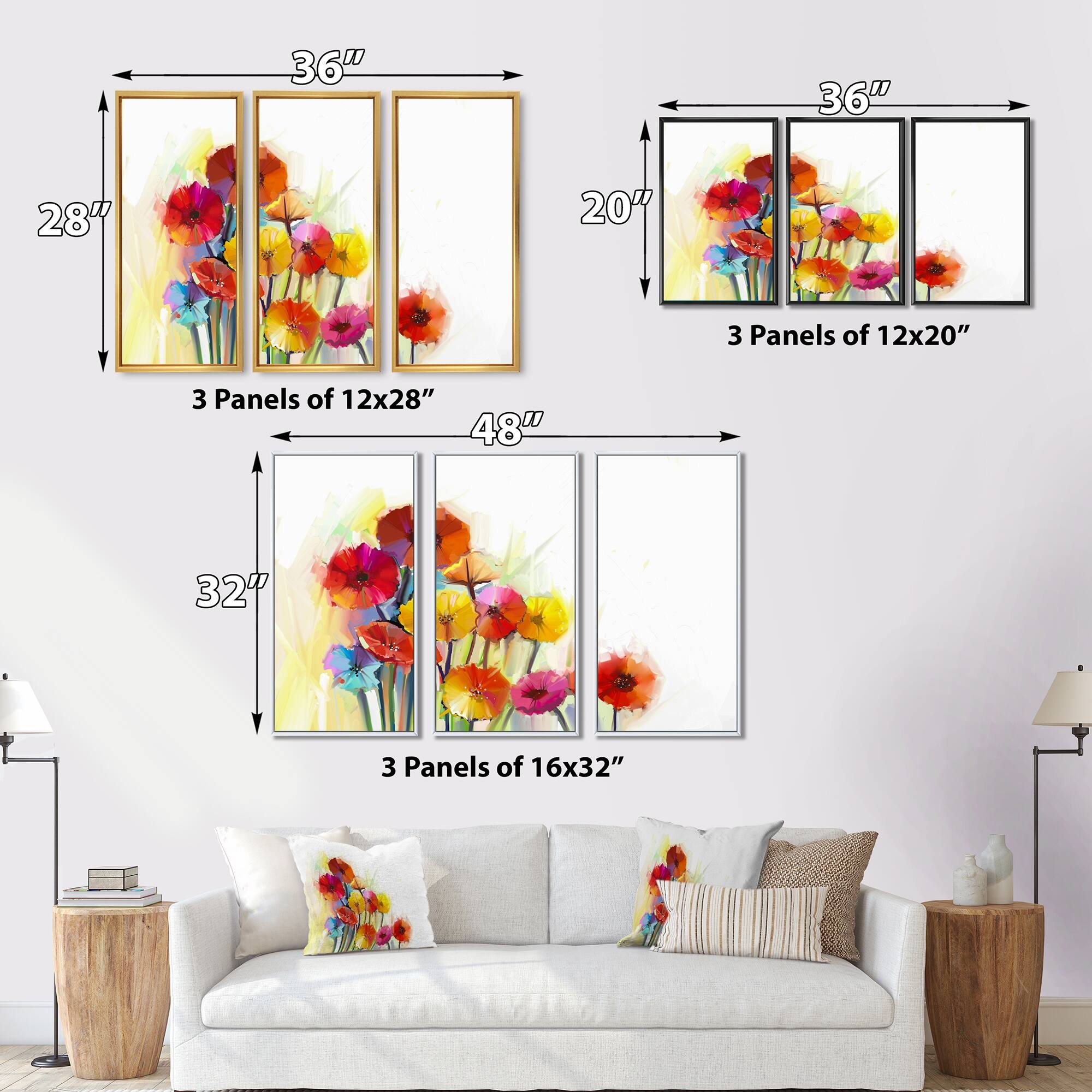 Designart "Colorful Gerbera Flowers Watercolor" Floral Framed Art