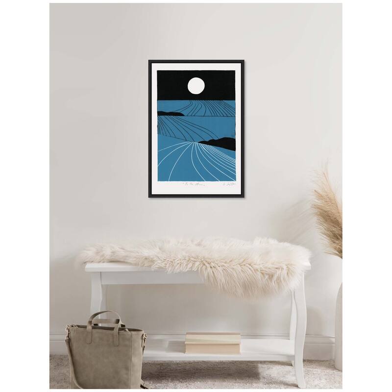 Kate and Laurel Sylvie Folk To The Moon Linocut Framed Canvas by Giuliana Lazzerini