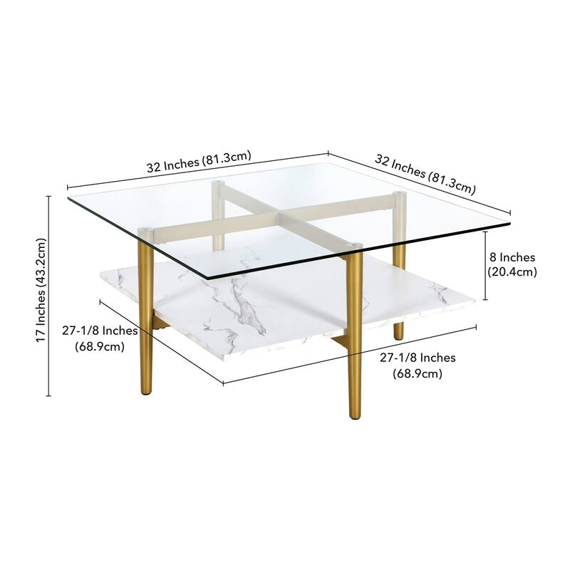 Otto 32" Wide Square Coffee Table with Faux Marble Shelf