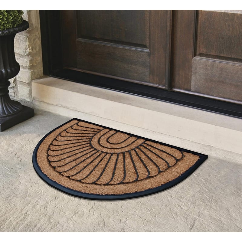 A1HC Sunburst Half Moon Tapered Edge Black 24"X36" Large Rubber and Coir Mat