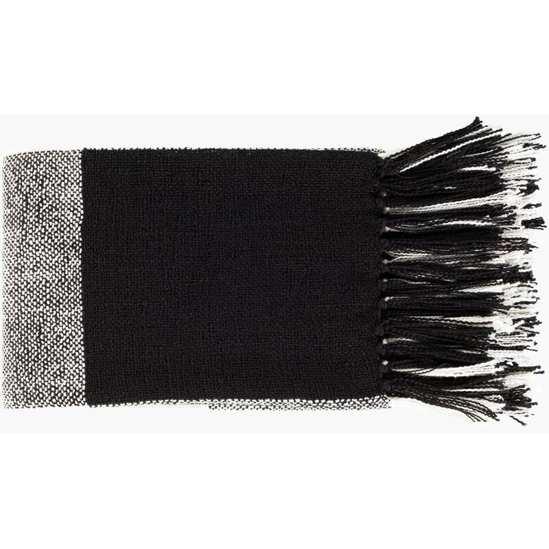 Bison Plaid Fringe Acrylic Throw - Black