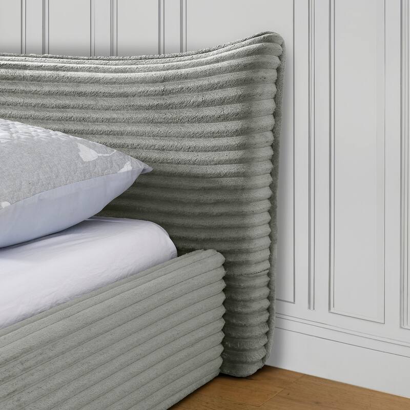 Queen Size Upholstered Bed Frameand Velvet,Platform Bed With Curved Headboard And Solid Wood Frame