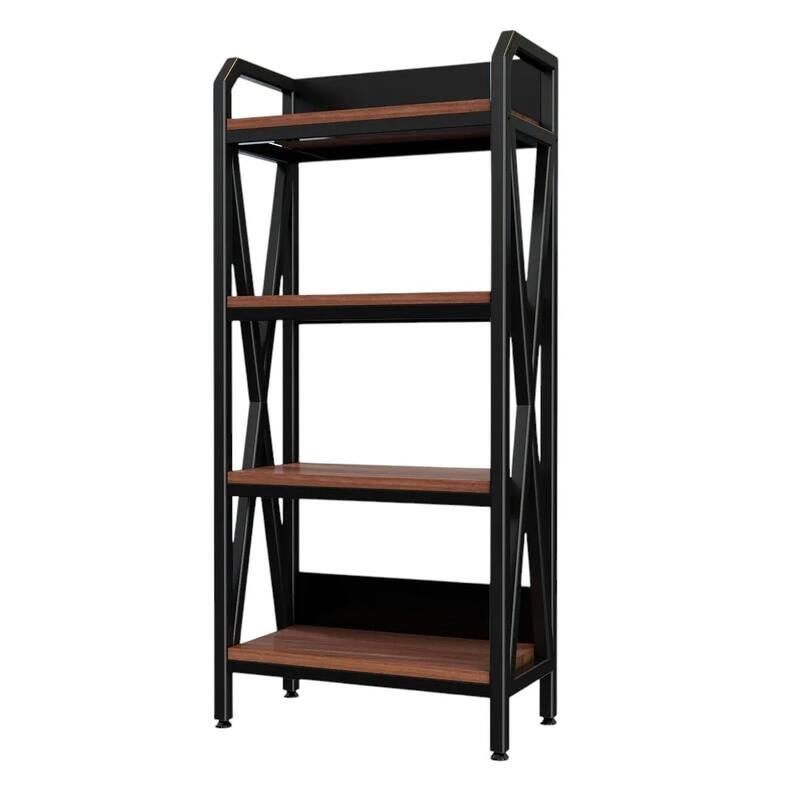 HomeRoots 56" Black And Brown Metal and Wood Four Tier Etagere Bookcase