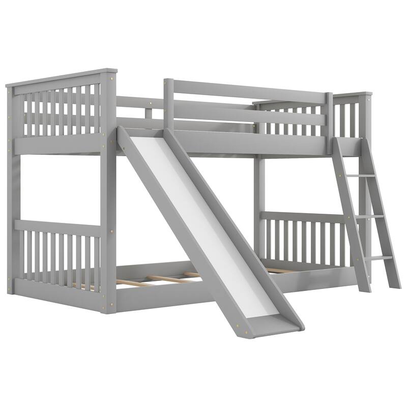 Twin over Twin Bunk Bed with Convertible Slide and Ladder, White