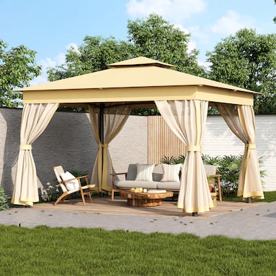 10x12 Outdoor Gazebo Tent with Double Roofs, Patio Gazebo with Mosquito Netting, Patio Canopy