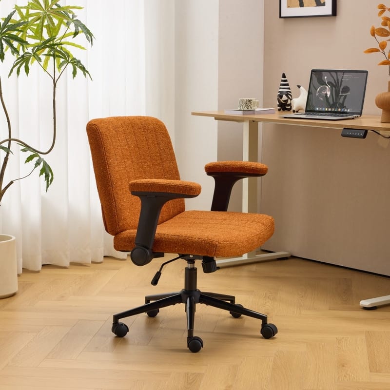 Speckled Chenille Swivel Chair With Flip-Up Arms For Cross-Legged