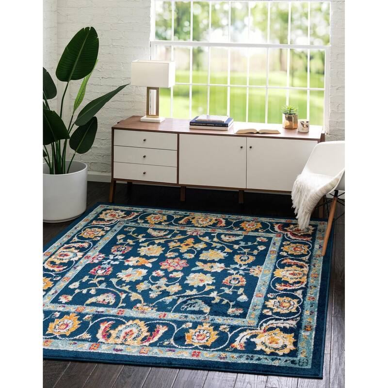 Traditional Taylor Collection Area Rug - Navy Blue - 6' Square