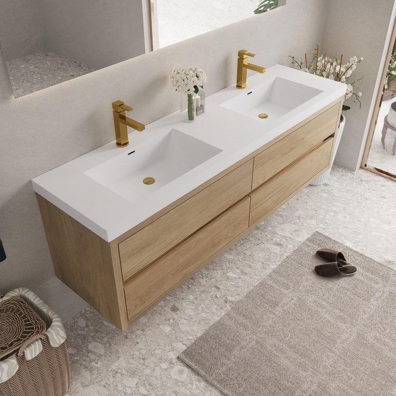 ABRUZZO 72" Floating Bathroom Vanity Double Sink with Stone Resin Top Four Soft Close Drawers