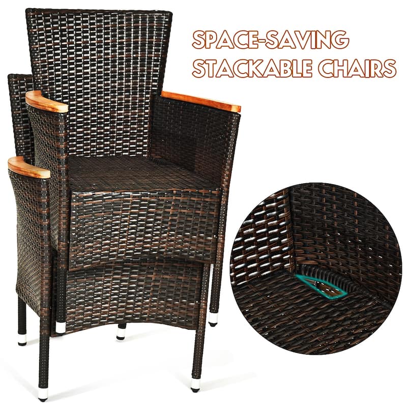 Costway 7PCS Patio Rattan Dining Set 6 Stackable Chairs Cushioned