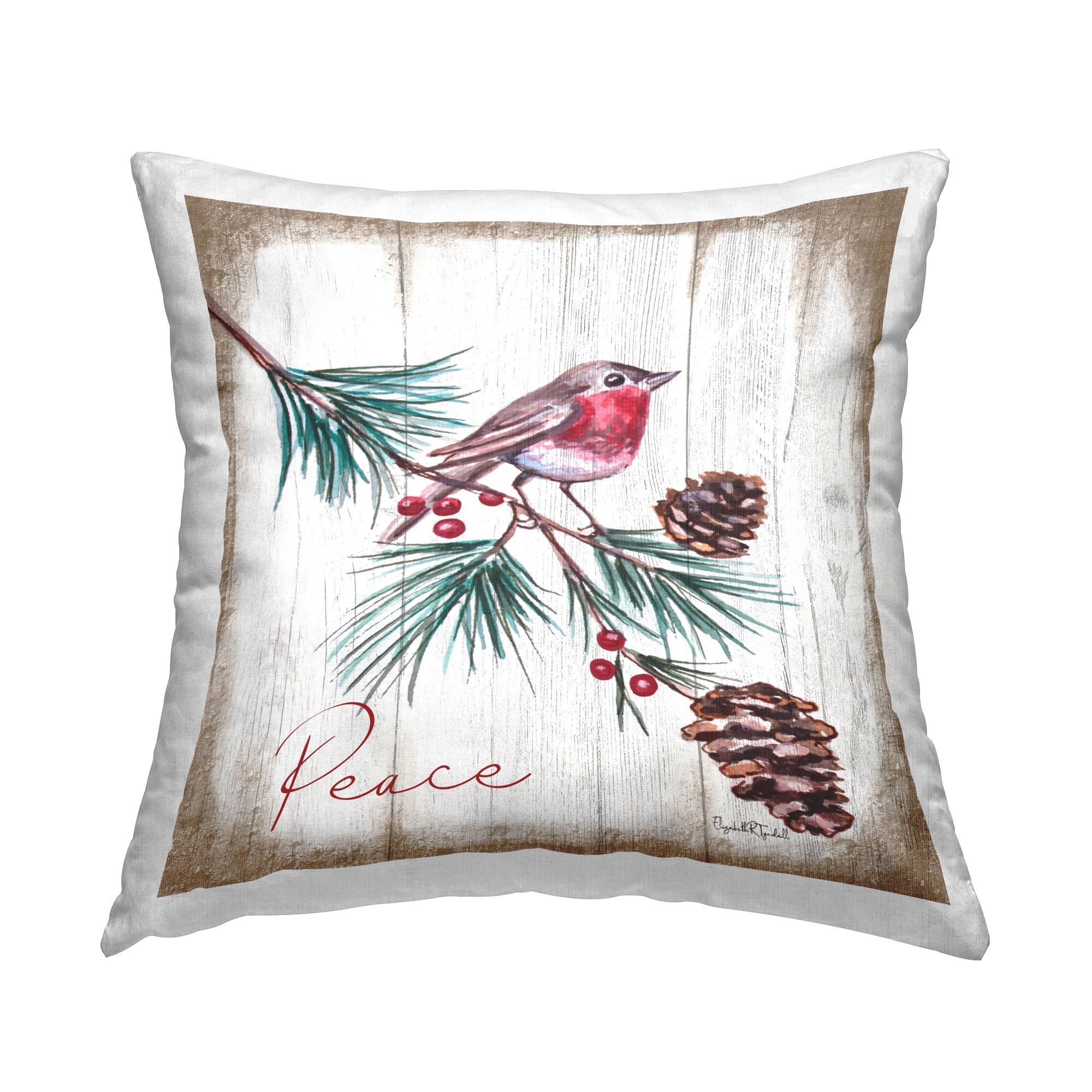 Stupell Seasonal Rustic Bird Decorative Printed Throw Pillow Design by Elizabeth Tyndall