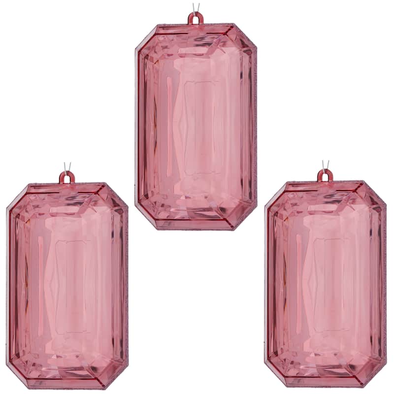 9" Acrylic Emerald Cut Precious Gem Ornament Set of 3