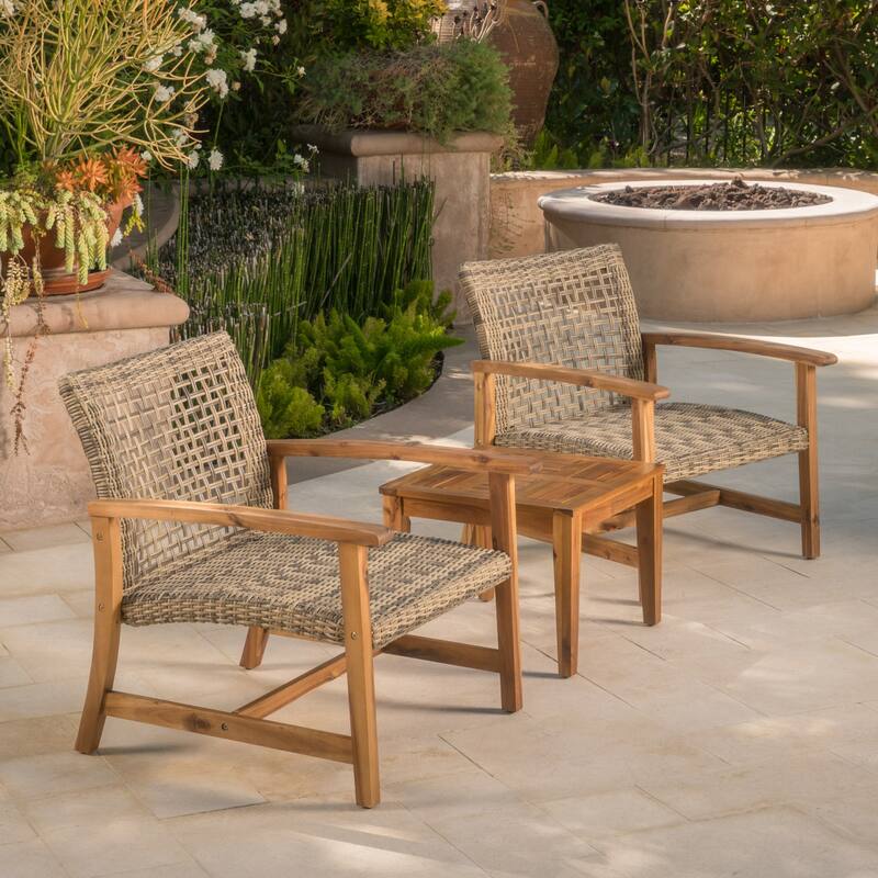 Exquisite Wood and Wicker Club Chair(Set of 2) - Natural+Grey