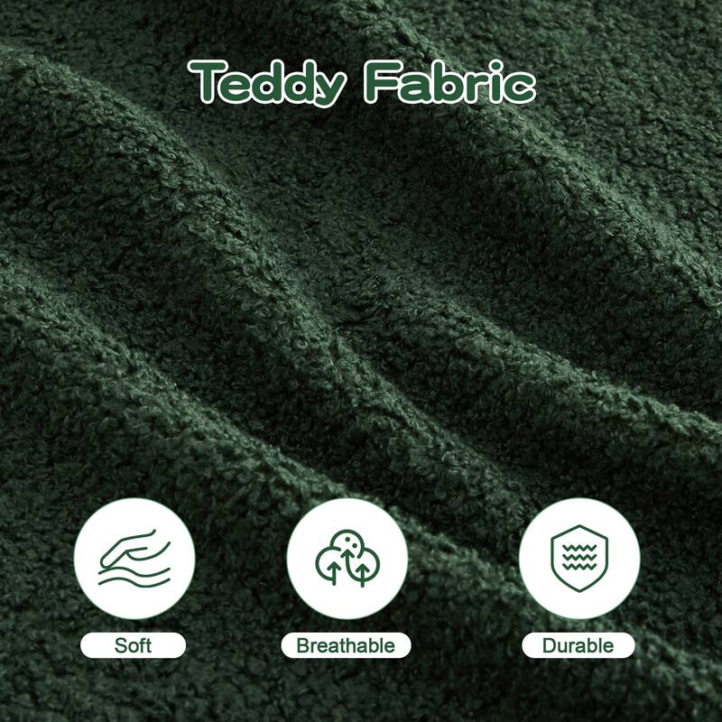 Modern 3-Seater Boneless Sofa, 115.3" Teddy Fabric Couch with Curved Armrests, Anti-Slip Base, No Assembly for Living Room
