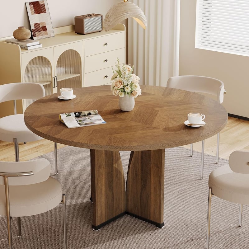 39.4-inch Wood Round Kitchen/Dining Table for 4 People Dining/Living Room
