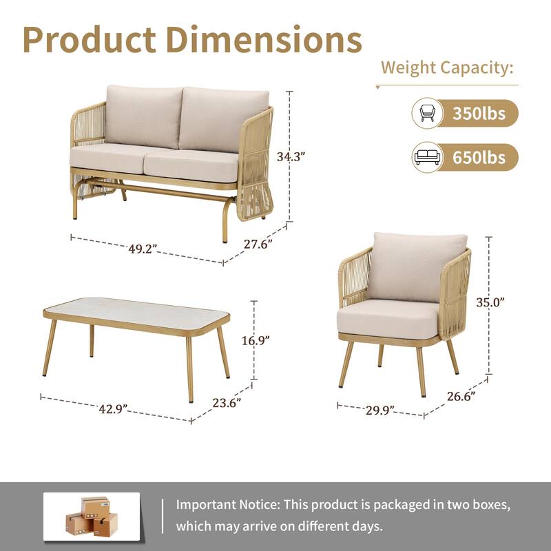 Pocassy Patio 2-Seat Sofa Glider Chair with Coffee Table