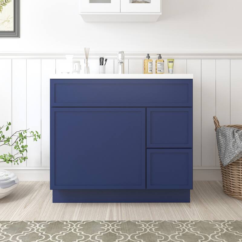 Vanity Art 36" Freestanding Single Base 2 Drawers Storage Cabinet with Soft Close Door - Blue