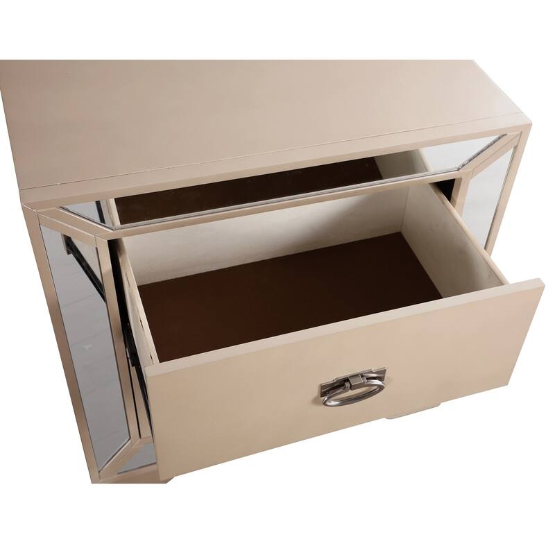 2-Drawer Mirrored Square Nightstand - 28" - Beige
