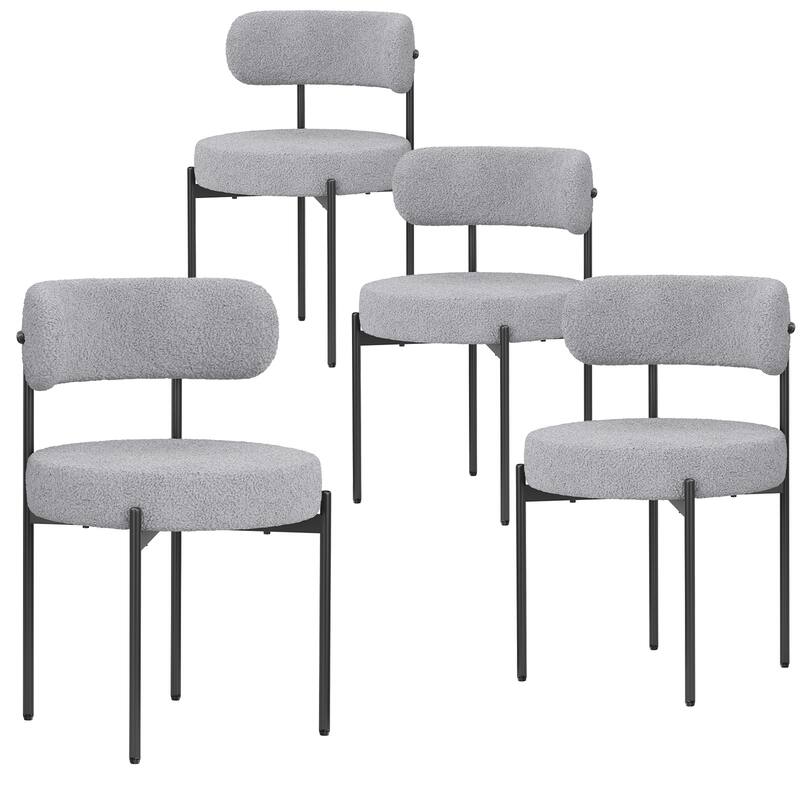 Dining Chairs Set of 4, Mid-Century Modern Kitchen Chair Curved Backrest Round Upholstered Dining Chairs with Metal Legs