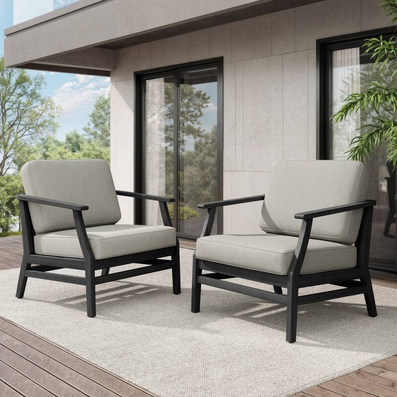 Teak Outdoor Patio Club Chairs Loveseat with Cushions - Black Wood - 2 chairs/Light Camel