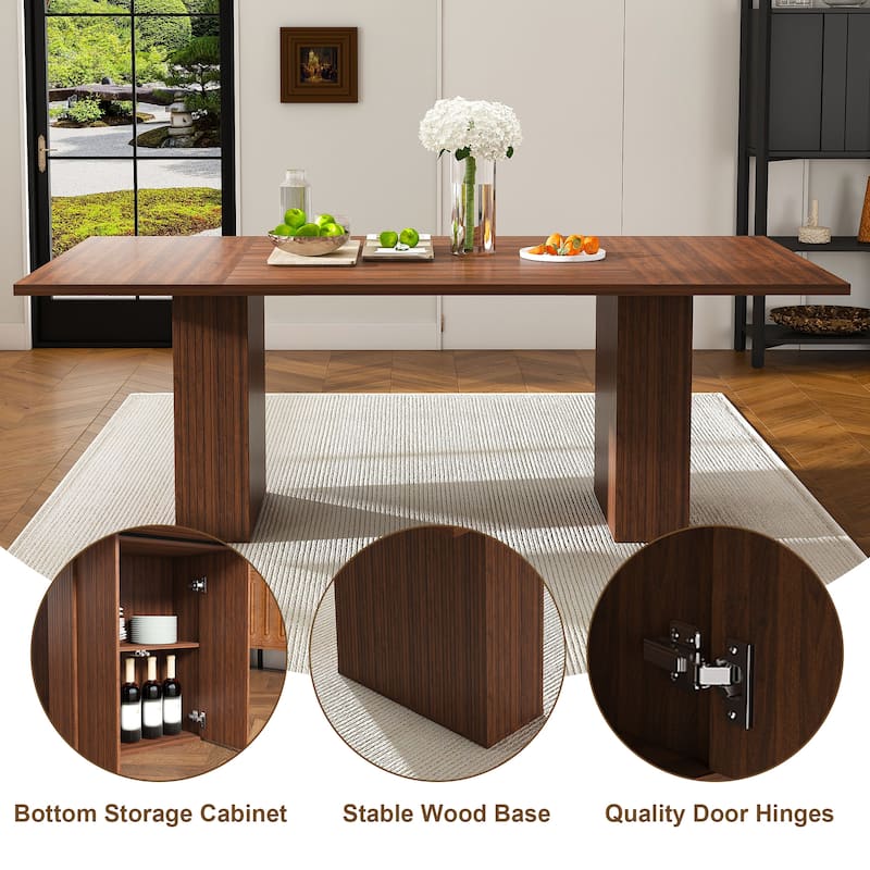Dining Table with Built-In Storage, Meeting Table Kitchen Table with Wood Veneer, Scratch-Resistant Home Office Table