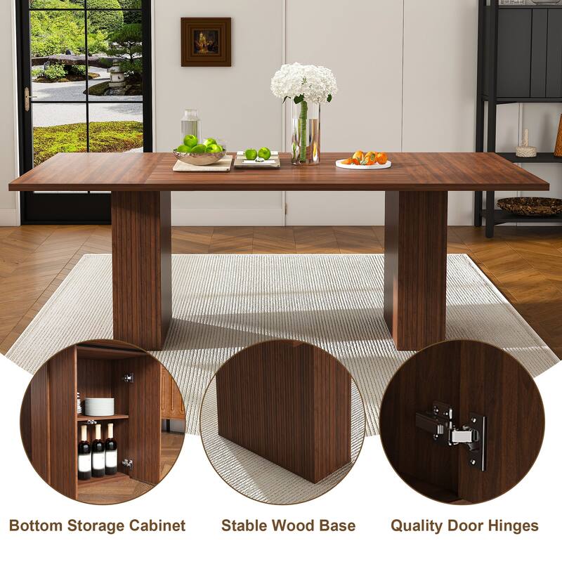 Roomfitters 78 Inch Long Dining Table with Storage Base, Large Rectangular Farmhouse Kitchen Table for 6, Walnut