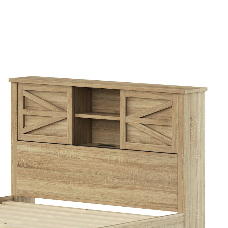 Full / Queen 3-Piece Bedroom Set with Platform Bed Storage Headboard USB Charging Nightstand and Dresser