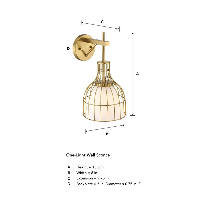 Evensong 8 in. 1-Light Brushed Gold Indoor Wall Sconce Light for Bathrooms - 15.5