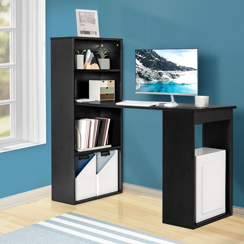 Modern Computer Desk Writing Study Desk with 6 Tier Storage Shelves