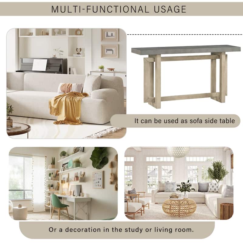 Modern Entryway Console Table with Industrial-inspired Concrete Wood Top, Hallway Foyer Sofa Long Table Entryway Table