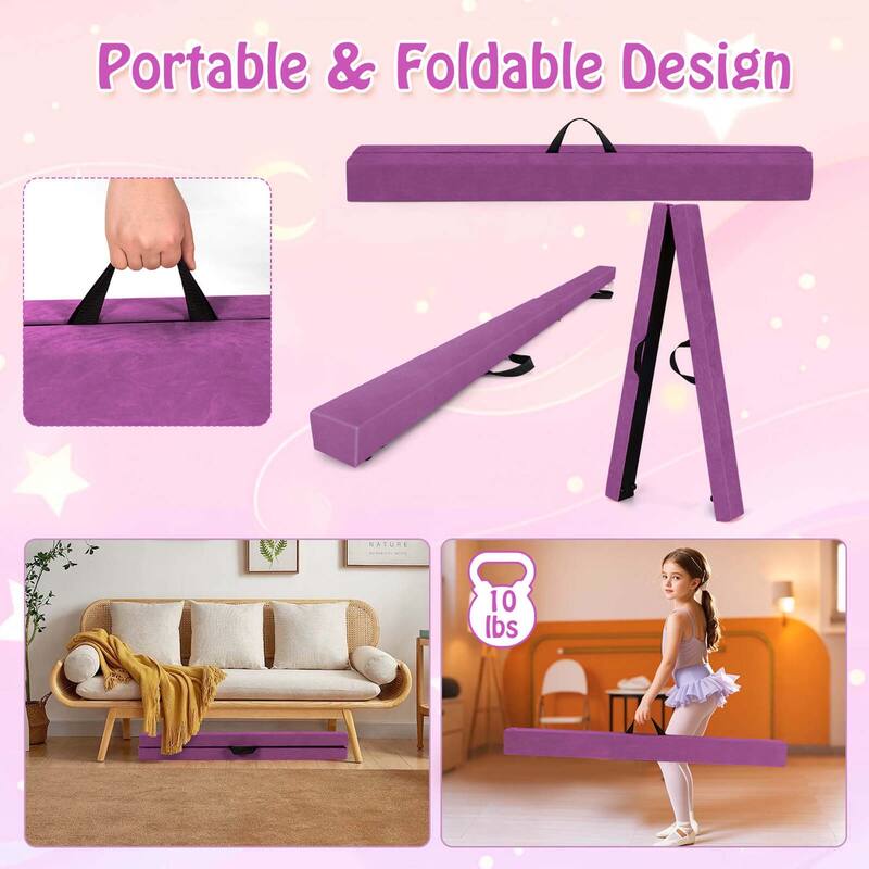 Costway 8 FT Folding Gymnastic Beam with Anti-slip Base Pine Wood - See Details