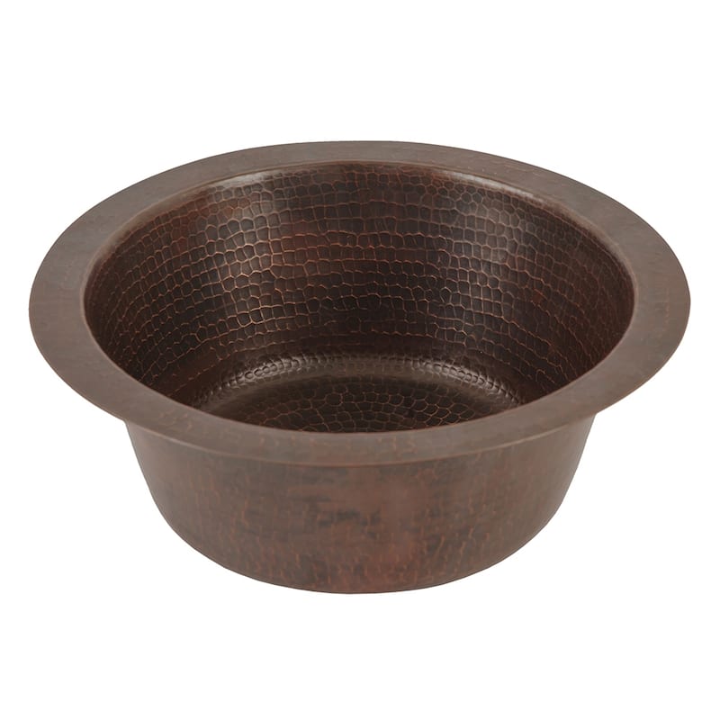12" Round Hammered Copper Bar Sink w/ 2" Drain Opening, Matching Drain and Accessories