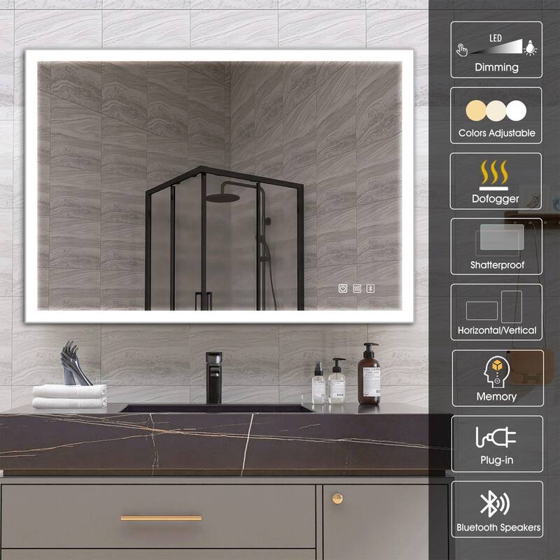 Rectangular Framed Anti-Fog Wall Mounted LED Bathroom Vanity Mirror