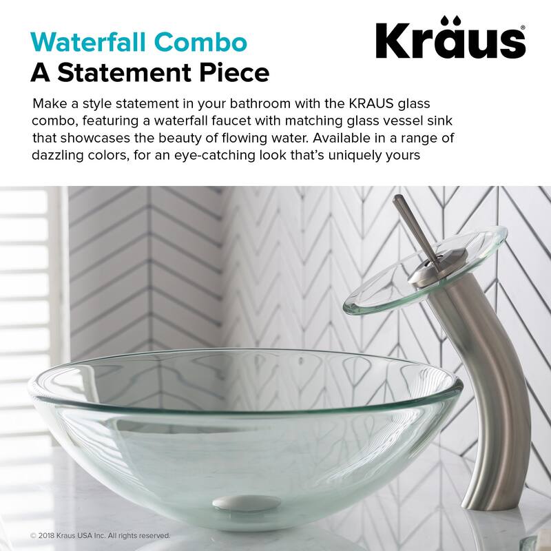 Kraus Bathroom Combo - 16-1/2" Clear Glass Vessel Bathroom Sink with