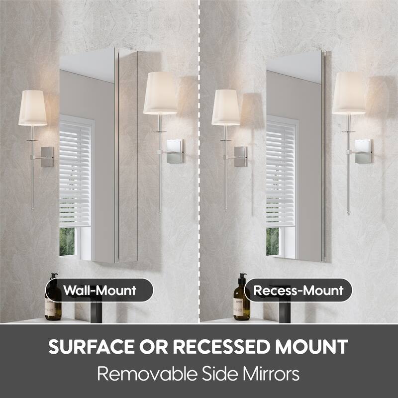 Recessed or Surface Wall Mount Bathroom Medicine Cabinet With Adjustable Glass Shelves