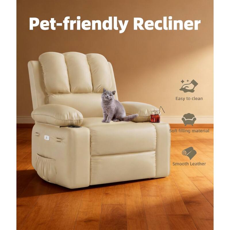 Oversized Manual Recliner Chair, with Cup Holders and Side Pockets