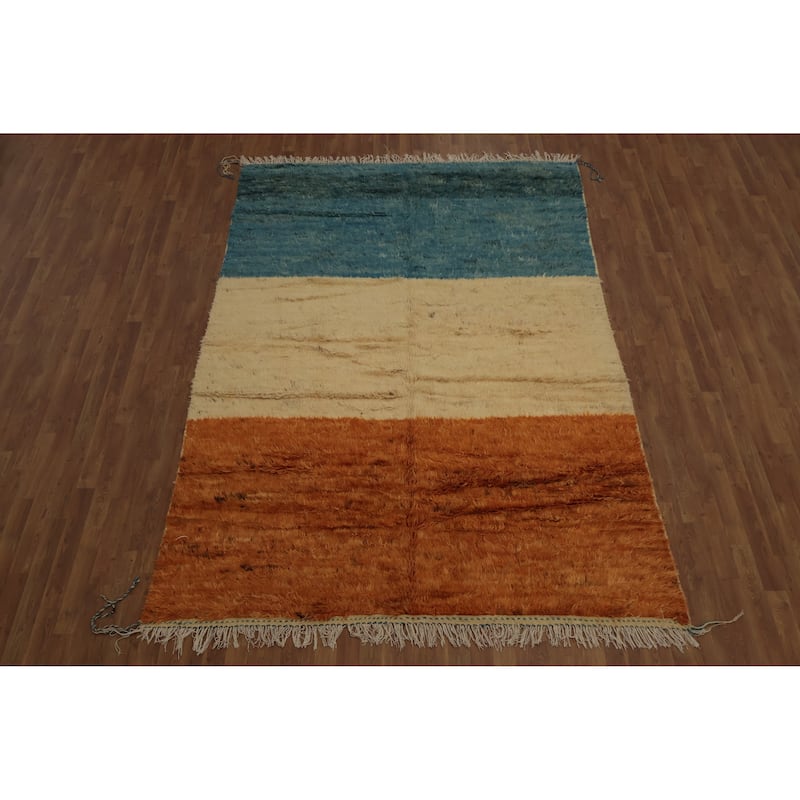 Hand Knotted Oriental 100% Wool Carpet Modern Stripe Multi-Colored Moroccan Area Rug - 9' 10'' X 6' 10''