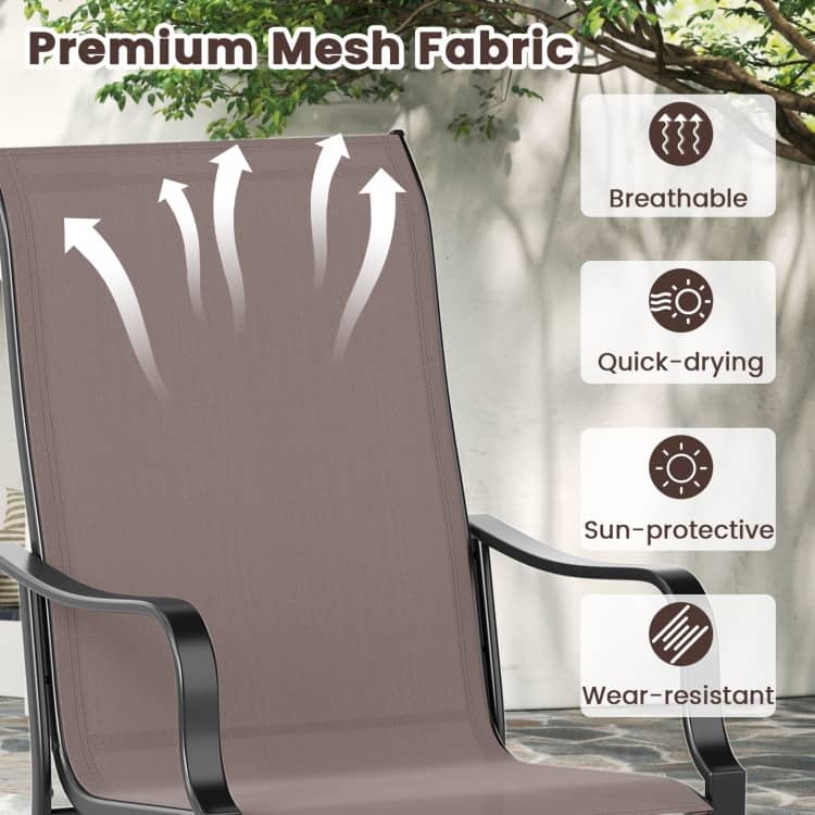 Brown-Black Mesh Metal Patio Dining Chairs with Armrests, Set of 2 - 22" x 29" x 40"