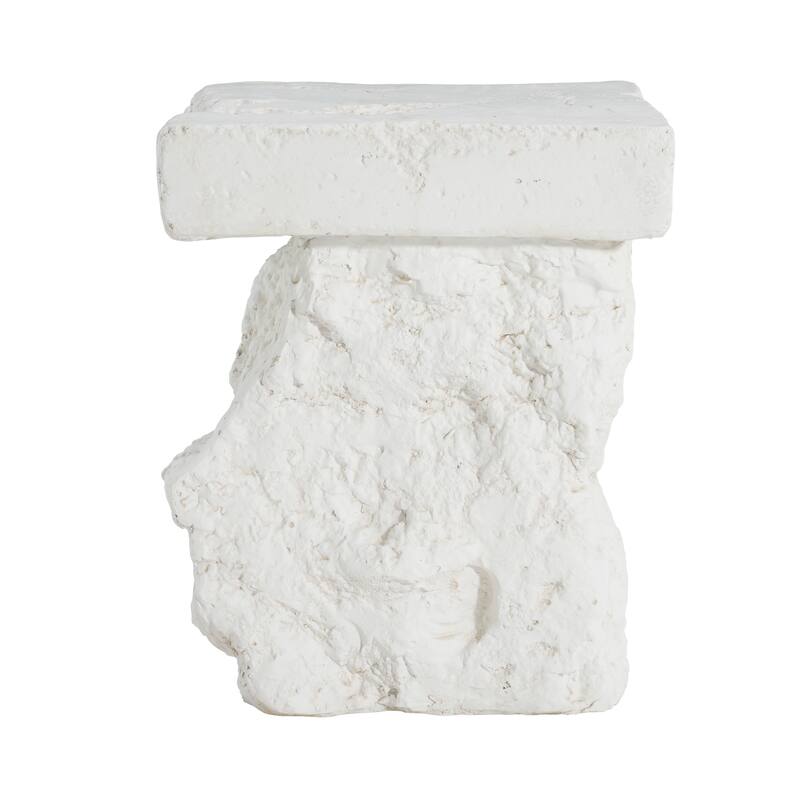 Roomfitters Talia Outdoor Modern Artistry Side Table with Organic Rock Base, Weather Resistant MGO, White
