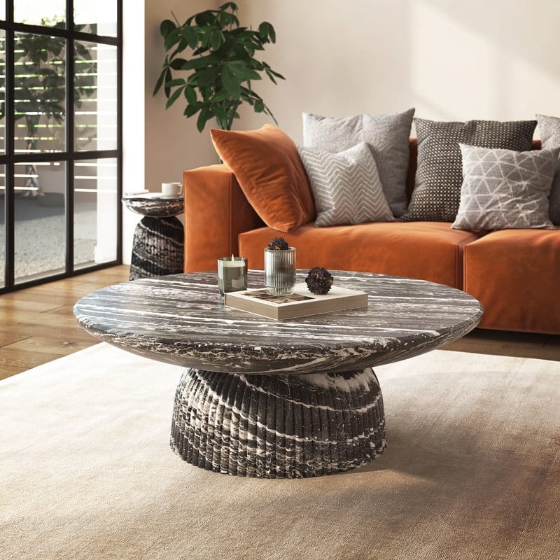 Studio London Maddox Single Round Coffee Table Stone Marble Effect - Faux Marble large