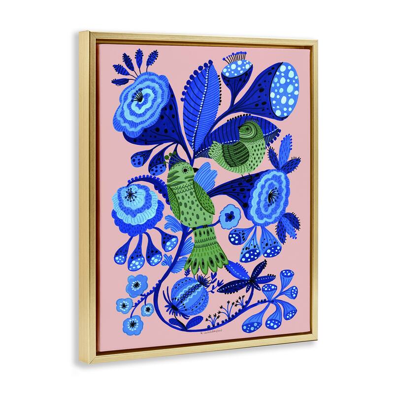 Stupell Folk Style Birds in Nature Framed Floater Canvas Wall Art Design By Kay Widdowson