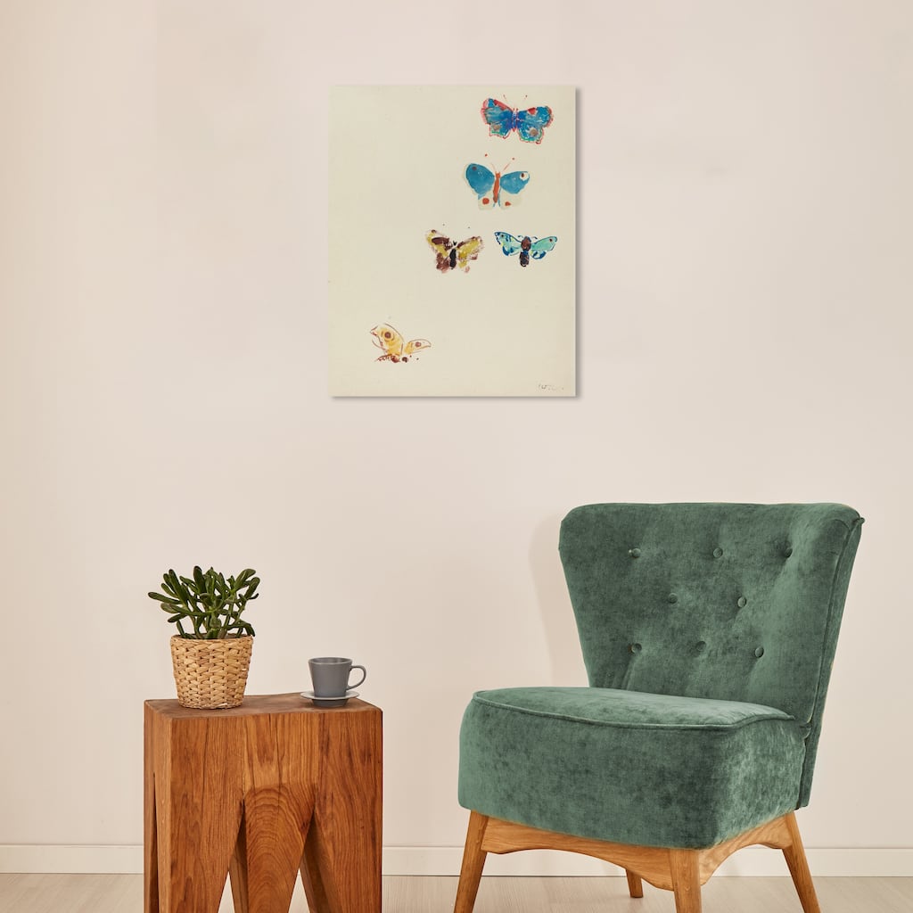 Wynwood Studio Canvas Animals Odilon Redon - Five Butterflies White and Modern & Contemporary Wall Art Canvas Print
