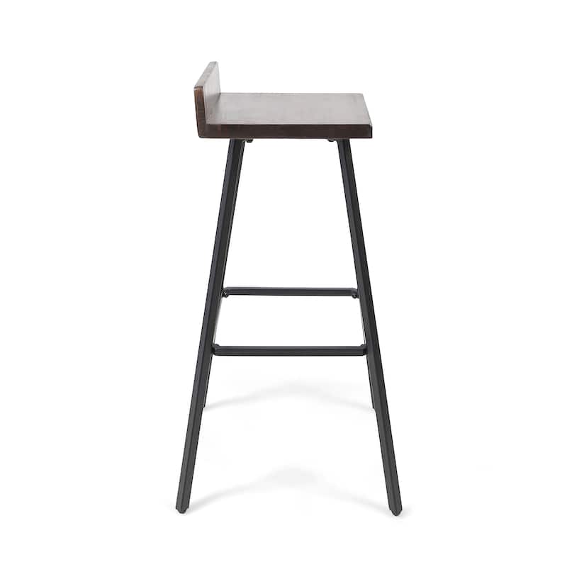 Roomfitters Industrial Metal Barstool Set with Wooden Seat and Backrest, Modern Design for Kitchen or Bar Counter, Set of 2