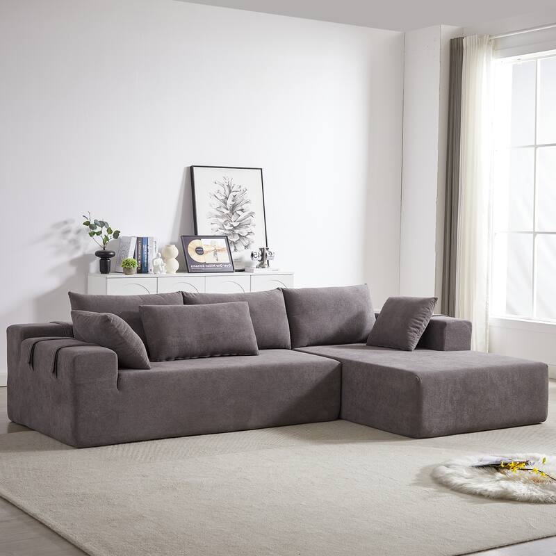Corduroy Fabric 3-Seater Cloud Couch with 2 Movable Footrest,U Shaped Couch Set,Upholstered Deep Seat 2-Seat with 3 cushions - Off-White