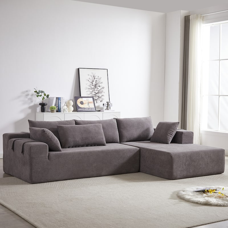 Roomfitters 108" Chenille Modular Sectional Sofa, L-Shaped 3-4 Seater with 6 Pillows, Right Chaise