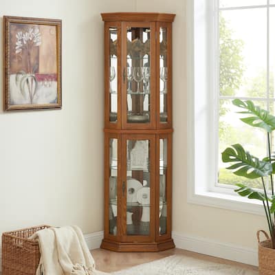 Lighted Curio Display Cabinet, Floor Standing Glass Display Cage, China Cabinet with Tempered Glass Doors & Adjustable Shelves